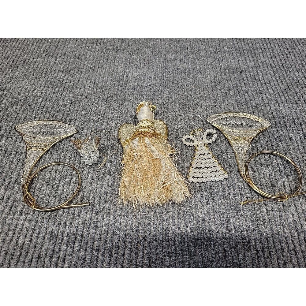 5 Pc Christmas Tree Ornaments Brass Glass And Beaded‎